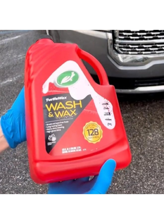 TurtleWax Turtle Wax Car Wash and Wax 3.79L (1 Gallon) High Foam Concentrate Shampoo with Long Lasting Shine, Hard Water Spot Protection, Acid Rain Defense, Streak Free Finish, Safe for Paint Glass Trim Wheels, 128 Washes Heavy Duty Cleaning Formula - Image 4